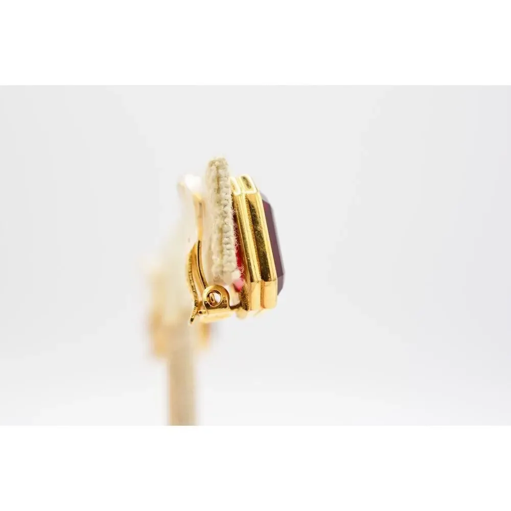 Givenchy Vintage Crystal Clip On Earrings Red Baguette Rhinestone Signed BinAG - Picture 8 of 12